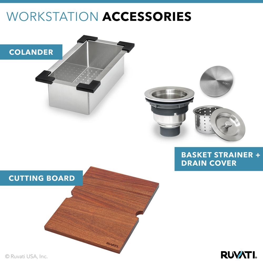 Ruvati 21 x 20 in RV Workstation Drop-in Topmount Bar Prep Kitchen Sink 16 Gauge. Picture 13