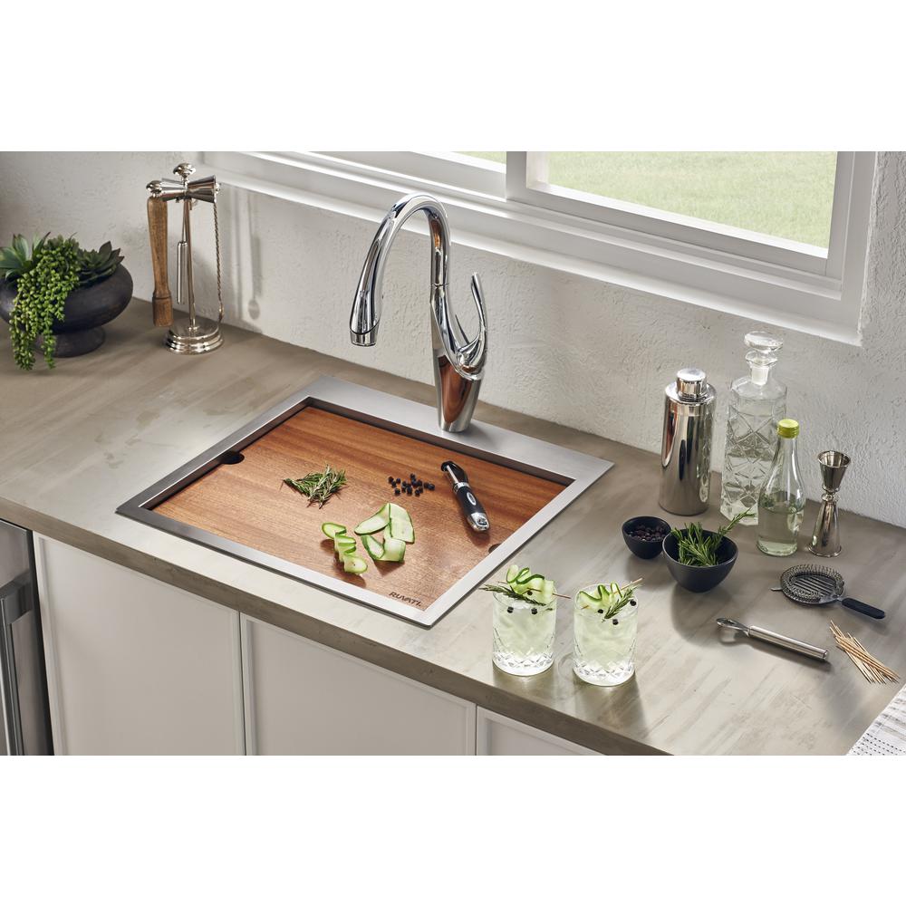 Ruvati 21 x 20 in RV Workstation Drop-in Topmount Bar Prep Kitchen Sink 16 Gauge. Picture 15