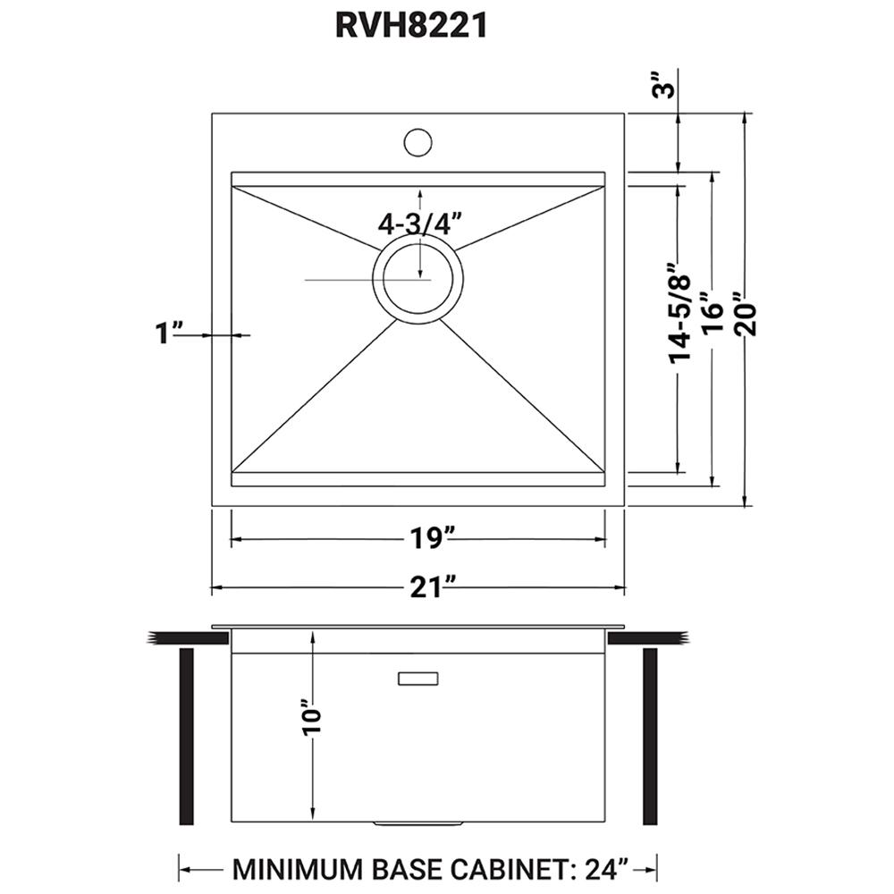Ruvati 21 x 20 in RV Workstation Drop-in Topmount Bar Prep Kitchen Sink 16 Gauge. Picture 7