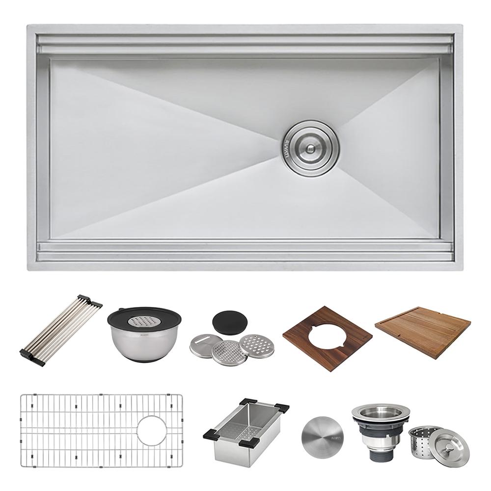 Ruvati 33-inch Workstation Two-Tiered Ledge Kitchen Sink Undermount 16 Gauge. Picture 2