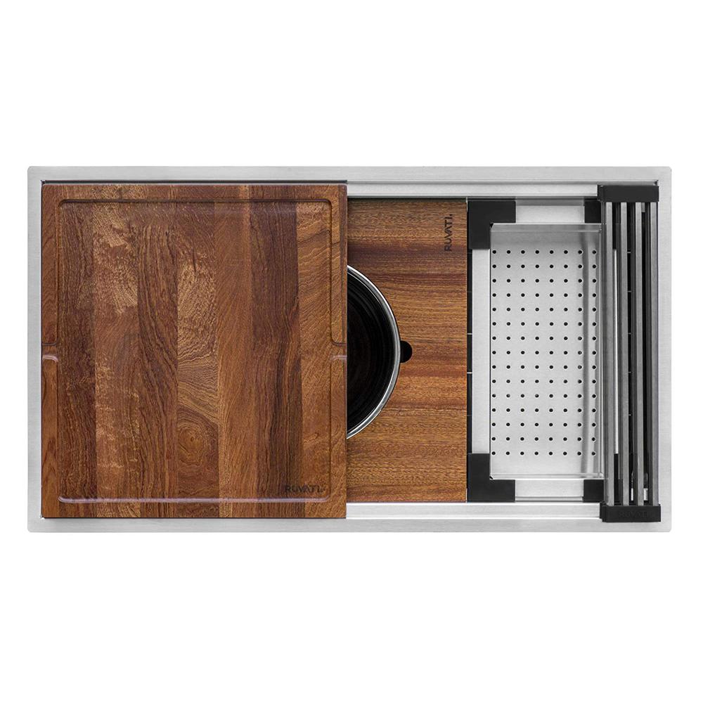 Ruvati 33-inch Workstation Two-Tiered Ledge Kitchen Sink Undermount 16 Gauge. Picture 3