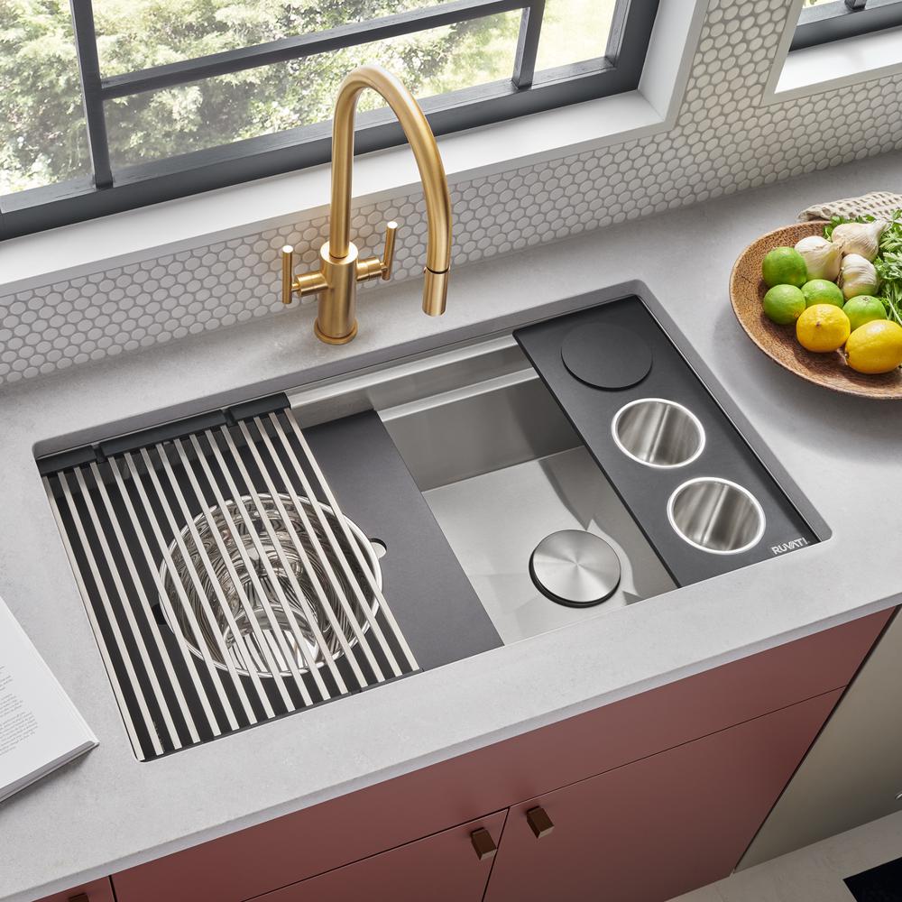 Ruvati 33-inch Workstation Two-Tiered Ledge Kitchen Sink Undermount 16 Gauge. Picture 1