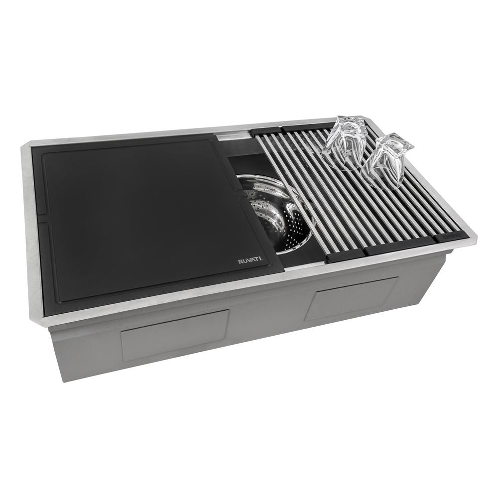 Ruvati 33-inch Workstation Two-Tiered Ledge Kitchen Sink Undermount 16 Gauge. Picture 5