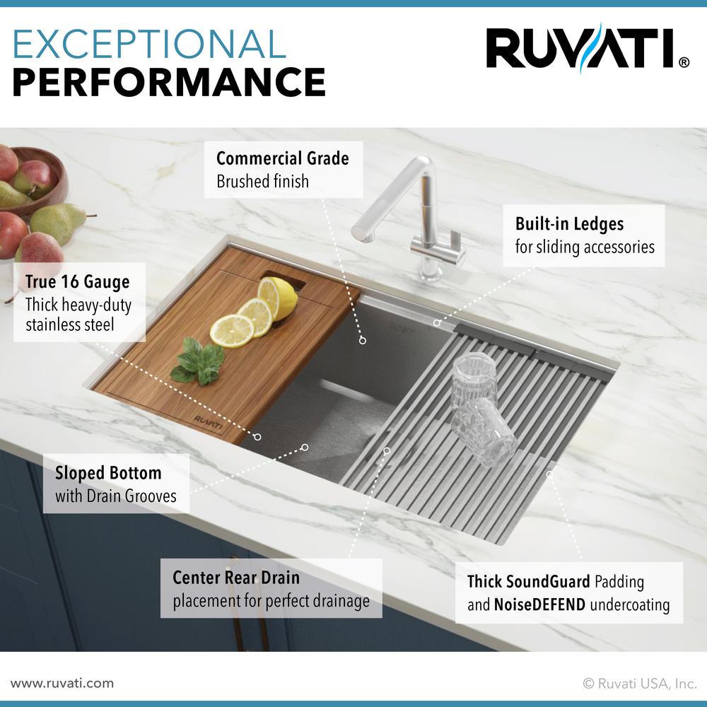 Ruvati 32-inch Workstation Ledge Undermount 16 Gauge Stainless Steel Kitchen Sink Single Bowl - RVH8300. Picture 13