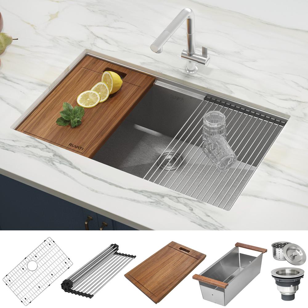 Ruvati 32-inch Workstation Ledge Undermount 16 Gauge Kitchen Sink Single Bowl. Picture 3