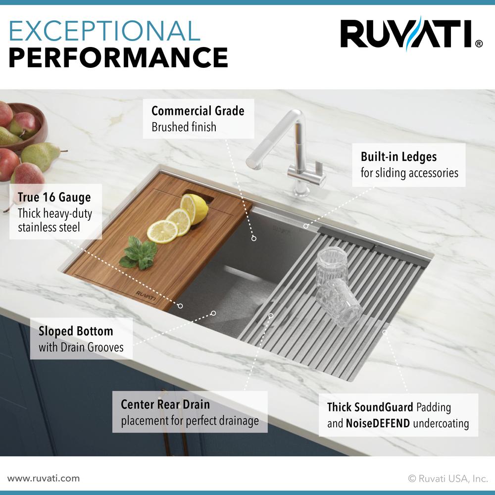 Ruvati 32-inch Workstation Ledge Undermount 16 Gauge Kitchen Sink Single Bowl. Picture 10