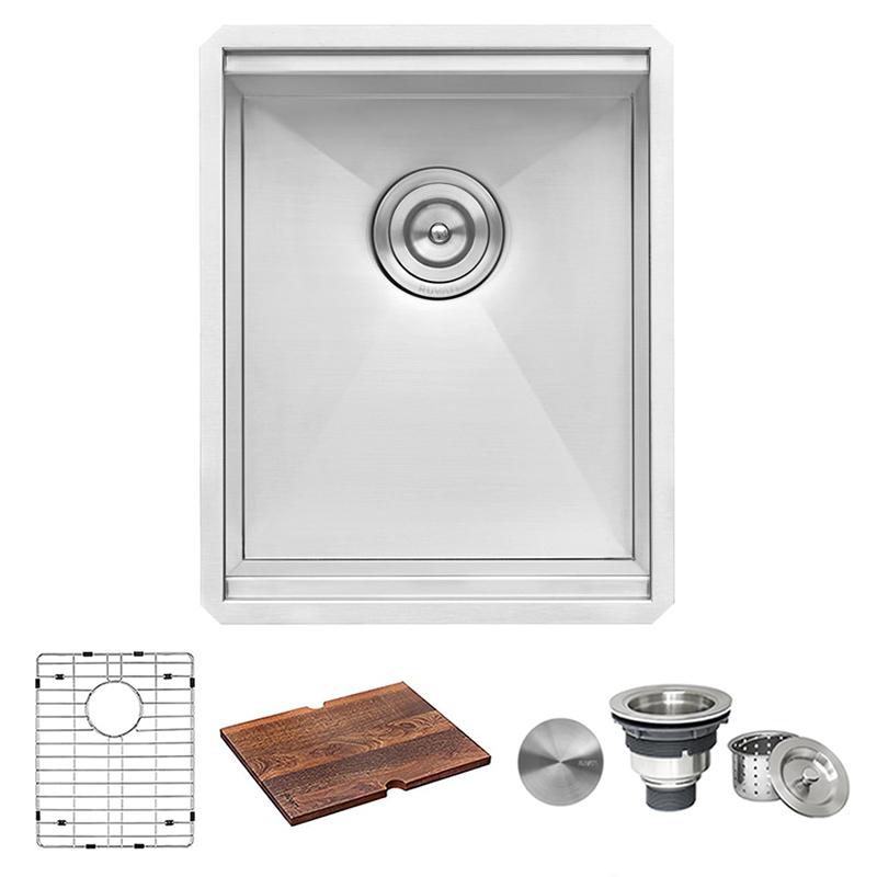 Ruvati 15" Workstation Bar Prep Sink Ledge Undermount 16 Gauge Stainless Steel Single Bowl - RVH8304. Picture 6