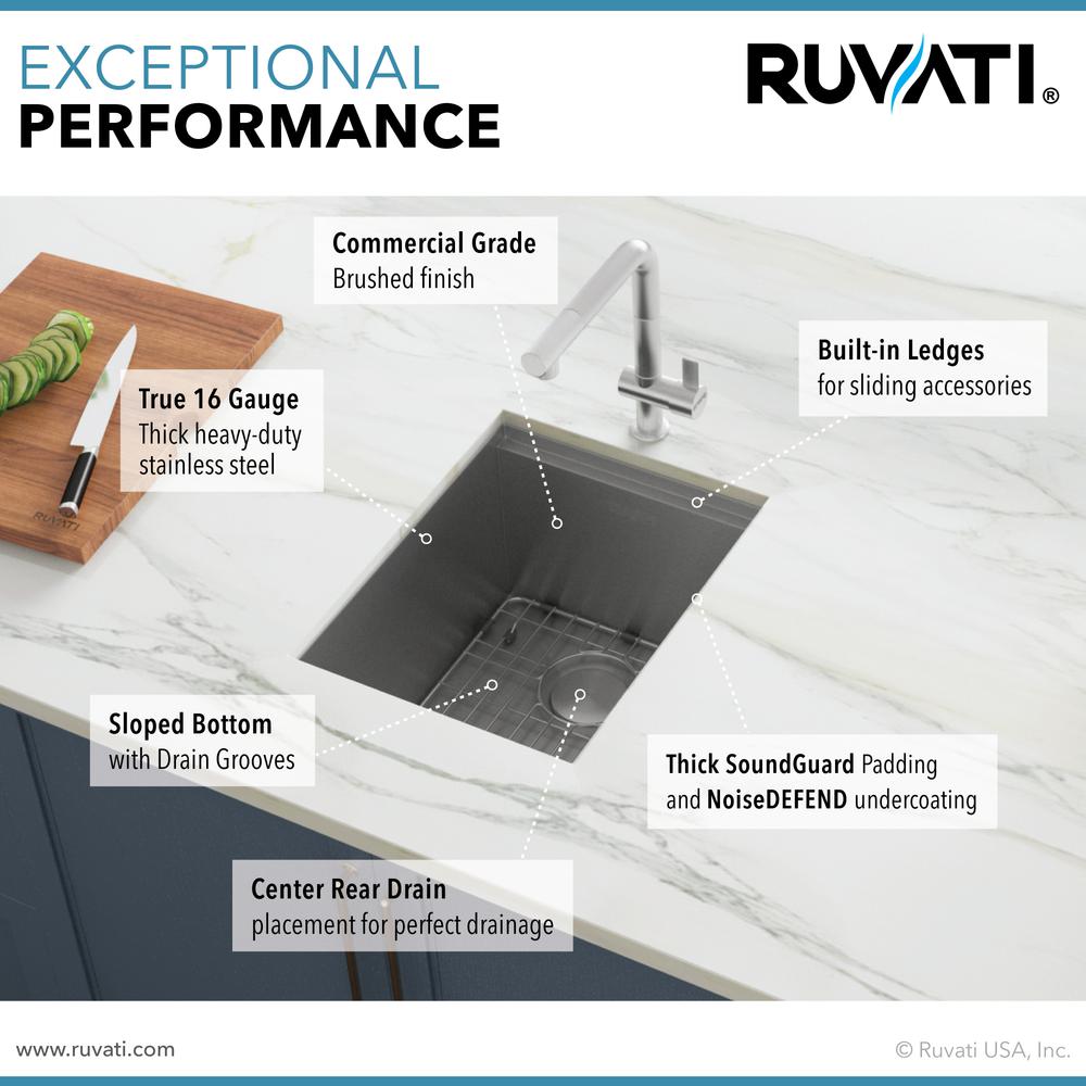 Ruvati 15" Workstation Bar Prep Sink Ledge Undermount 16 Gauge Stainless Steel Single Bowl - RVH8304. Picture 13