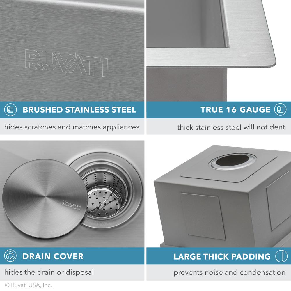Ruvati 21" Workstation Bar Prep Sink Undermount 16 Gauge Ledge Single Bowl. Picture 13