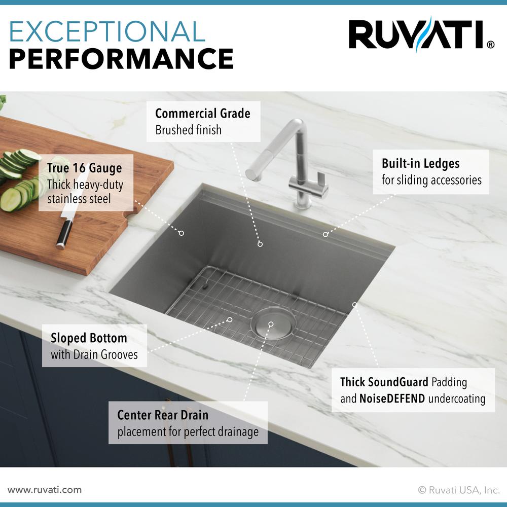 Ruvati 21" Workstation Bar Prep Sink Undermount 16 Gauge Ledge Single Bowl. Picture 14