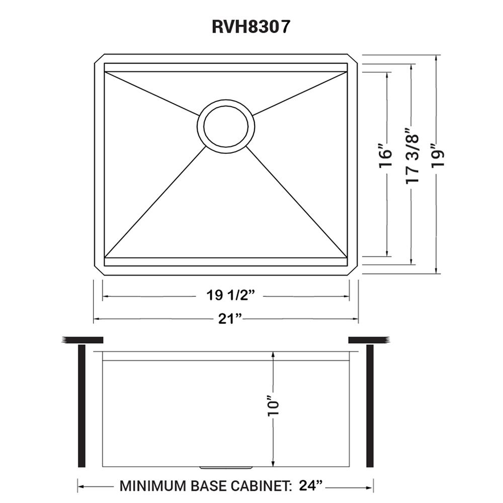 Ruvati 21" Workstation Bar Prep Sink Undermount 16 Gauge Ledge Single Bowl. Picture 9