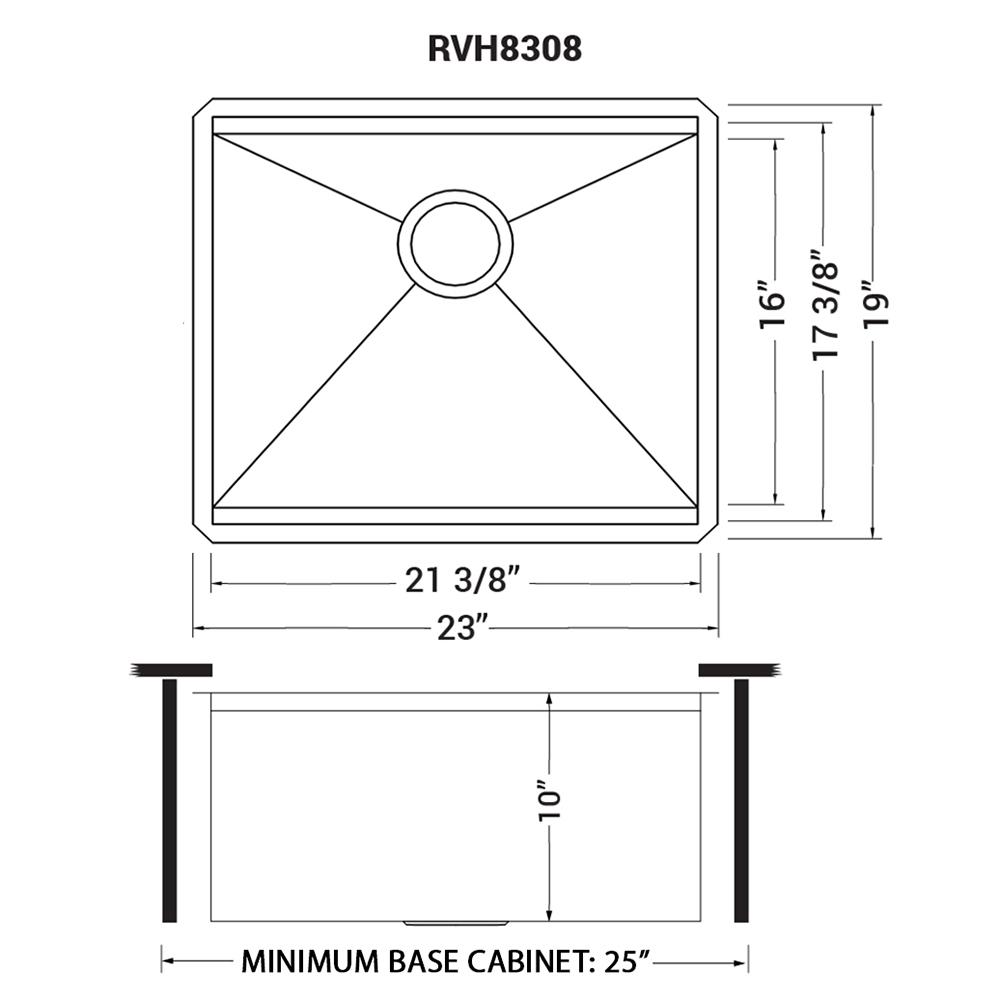 Ruvati 23" Kitchen Sink Undermount 16 Gauge Single Bowl. Picture 9
