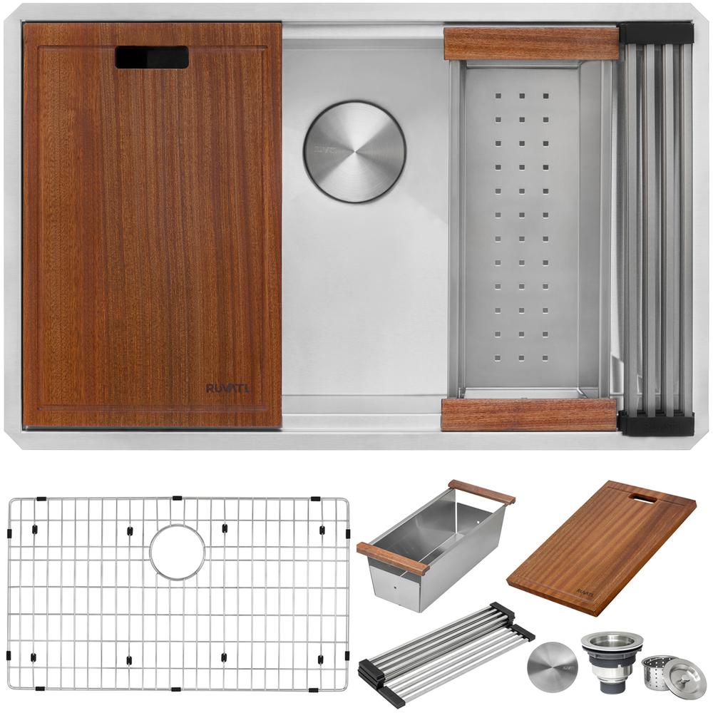 Ruvati 28-inch Workstation Ledge Undermount 16 Gauge Stainless Steel Kitchen Sink Single Bowl - RVH8309. Picture 3
