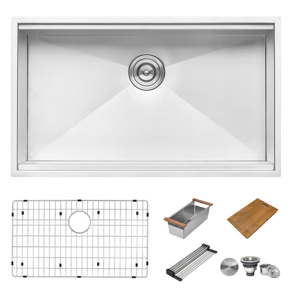 Ruvati 28-inch Workstation Ledge Undermount 16 Gauge Stainless Steel Kitchen Sink Single Bowl - RVH8309. Picture 4