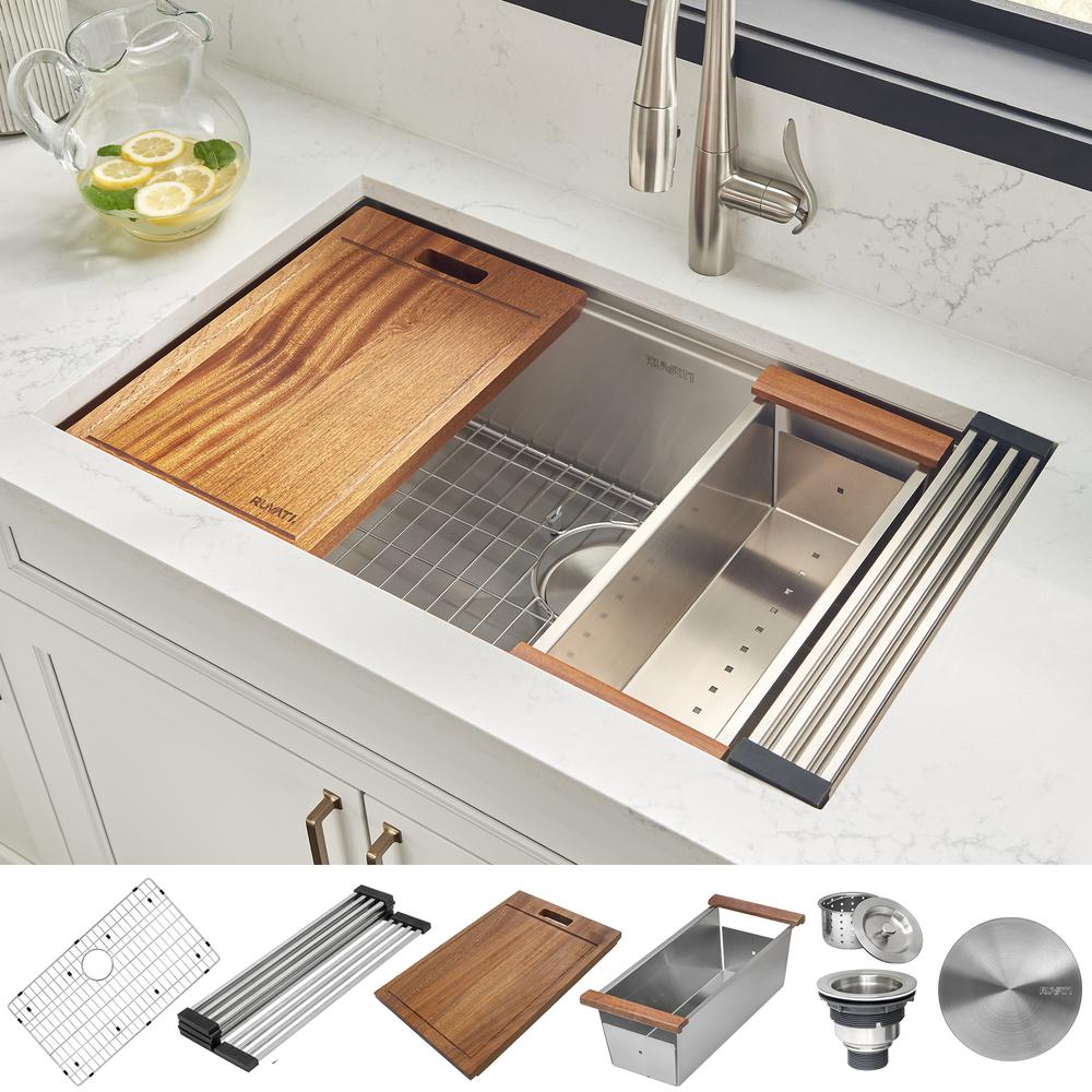 Ruvati 30-inch Workstation Ledge Undermount 16 Gauge Kitchen Sink Single Bowl. Picture 9