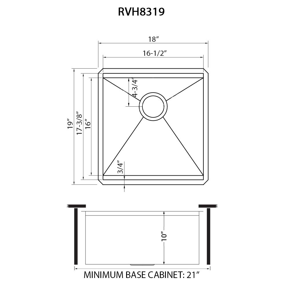 Ruvati 18 x 19" Workstation Bar Prep Sink Undermount 16 Gauge Ledge Single Bowl. Picture 8