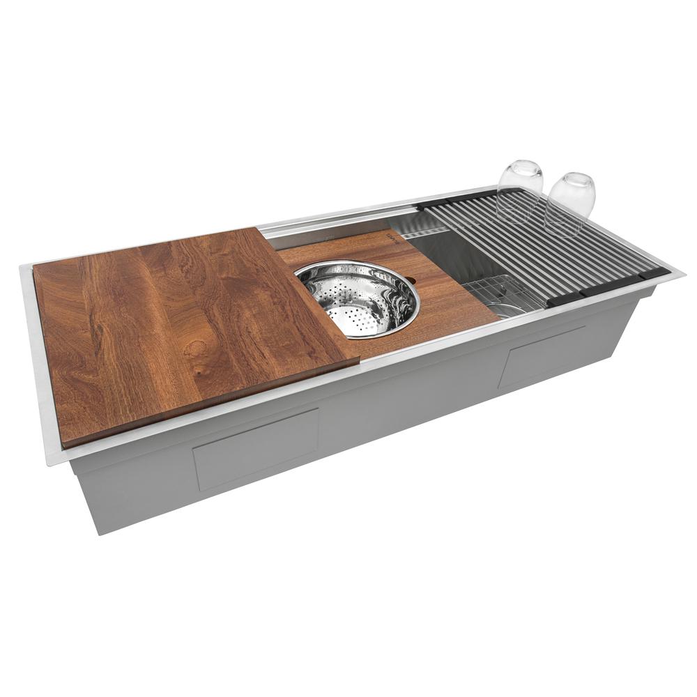 Ruvati 45-inch Workstation Two-Tiered Ledge Kitchen Sink Undermount 16 Gauge. Picture 2