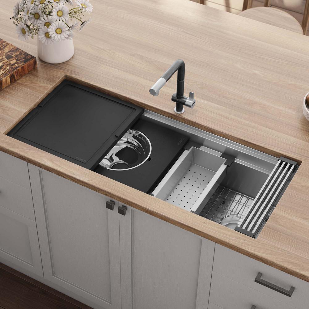 Ruvati 45-inch Workstation Two-Tiered Ledge Kitchen Sink Undermount 16 Gauge. Picture 9