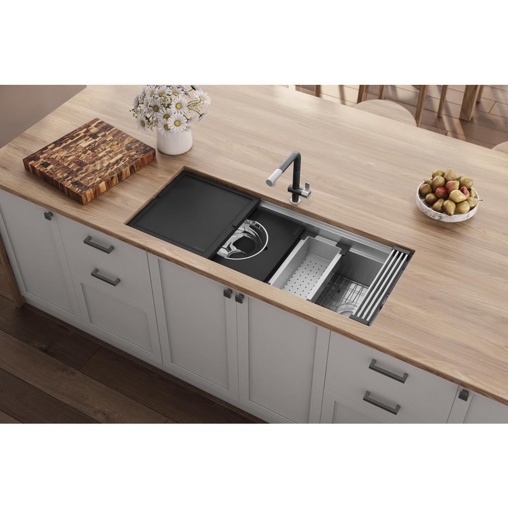 Ruvati 45-inch Workstation Two-Tiered Ledge Kitchen Sink Undermount 16 Gauge. Picture 10