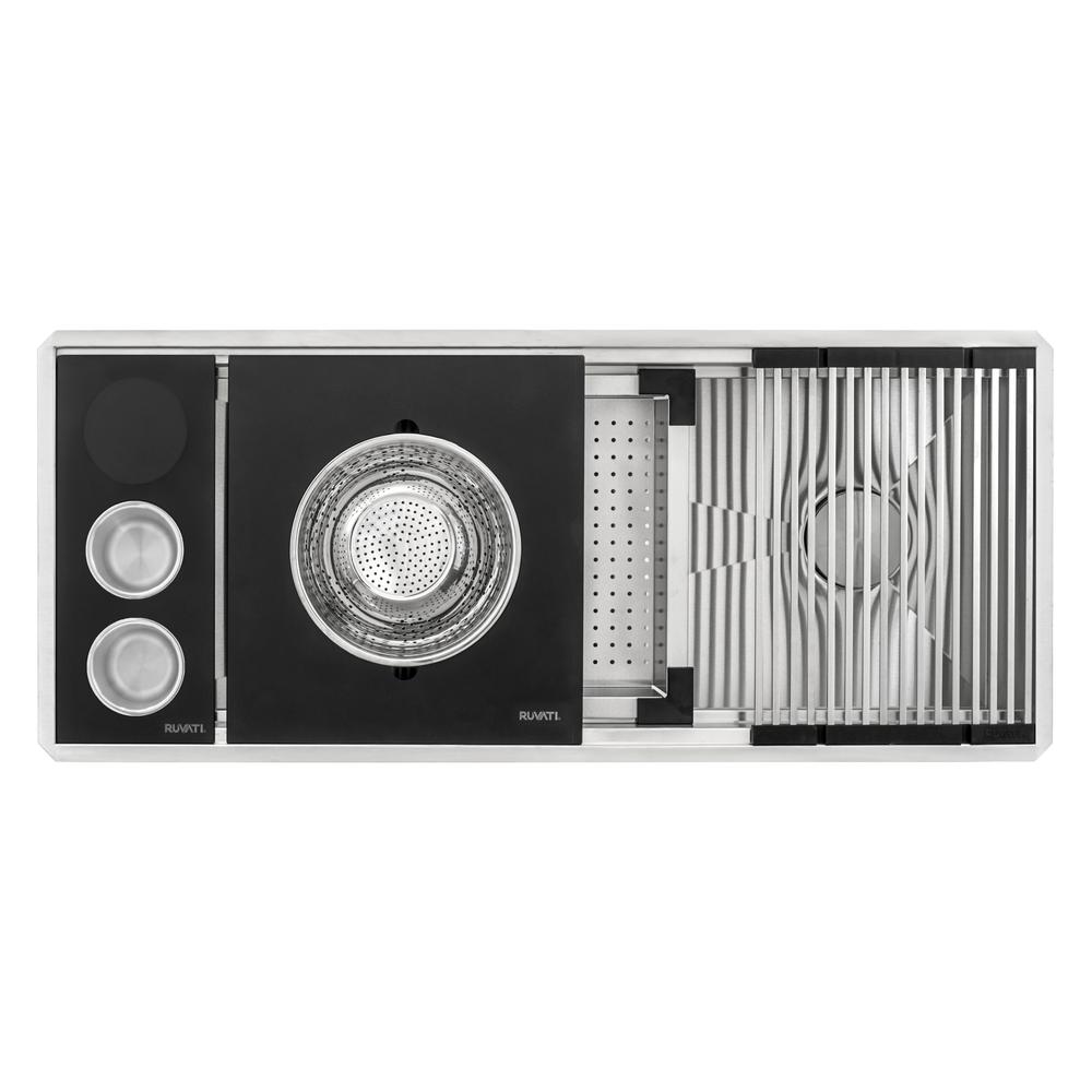 Ruvati 45-inch Workstation Two-Tiered Ledge Kitchen Sink Undermount 16 Gauge. Picture 3