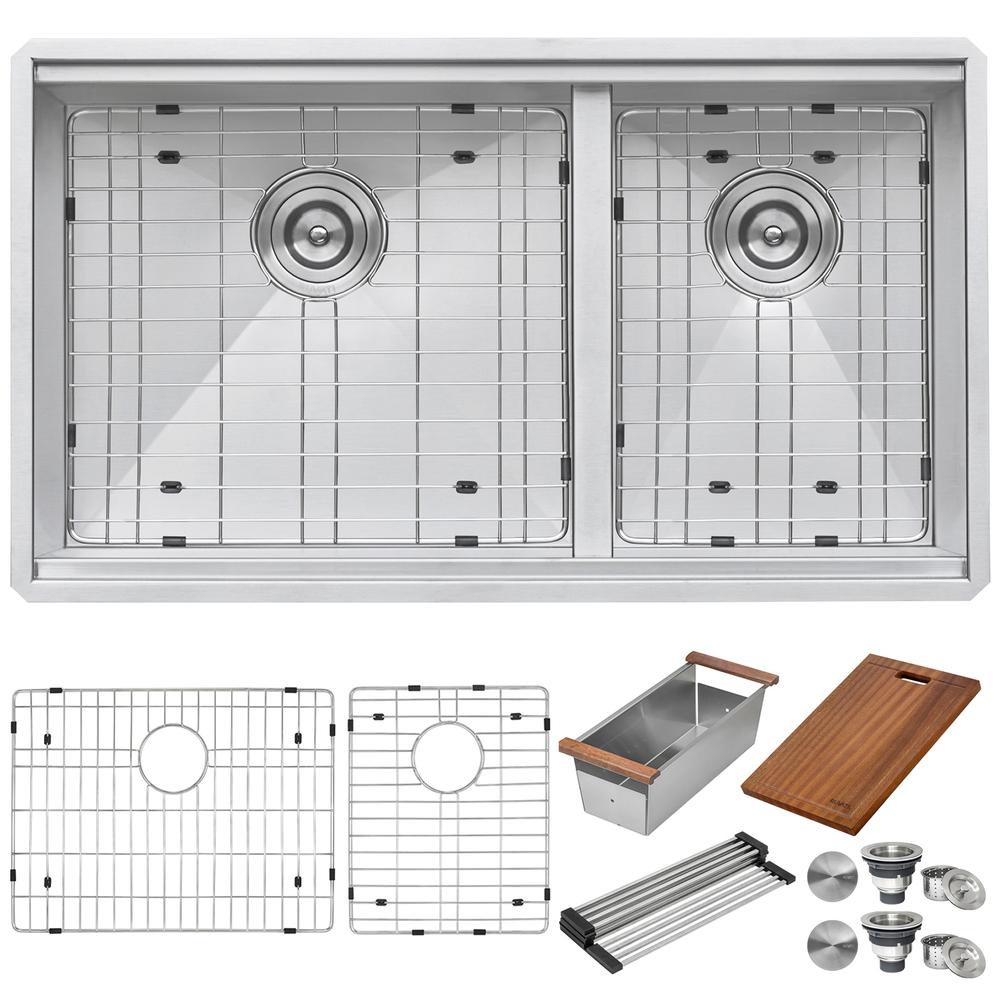 Ruvati 28-inch Workstation Sink 60/40 Double Bowl Undermount Low Divide 16 Gauge. Picture 3