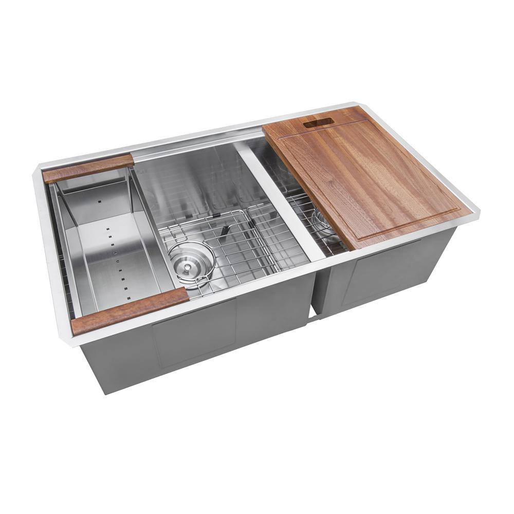 Ruvati 28-inch Workstation Sink 60/40 Double Bowl Undermount Low Divide 16 Gauge. Picture 1