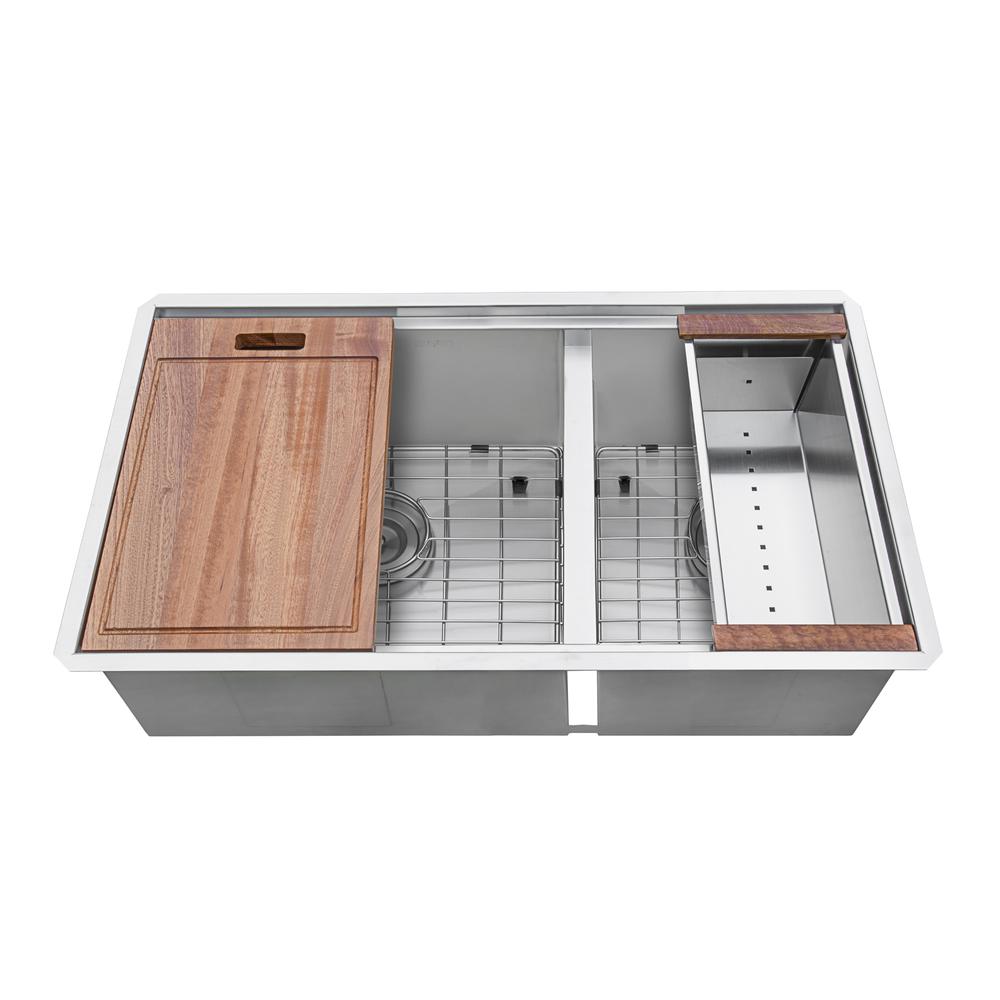 Ruvati 28-inch Workstation Sink 60/40 Double Bowl Undermount Low Divide 16 Gauge. Picture 2