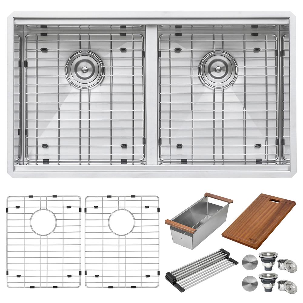 Ruvati 30in Workstation Ledge 50/50 Double Bowl Undermount 16 Gauge Kitchen Sink. Picture 8