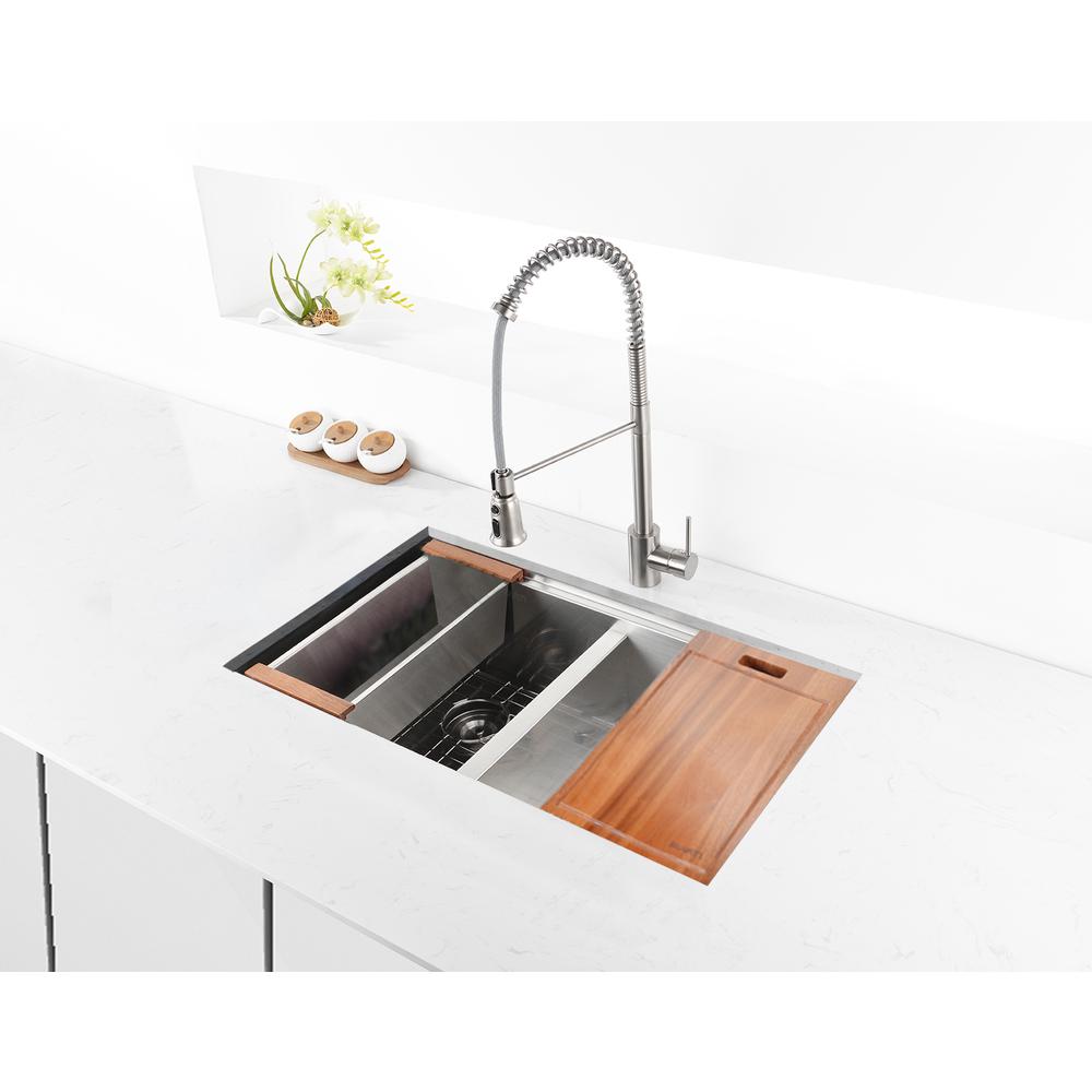 Ruvati 30in Workstation Ledge 50/50 Double Bowl Undermount 16 Gauge Kitchen Sink. Picture 14