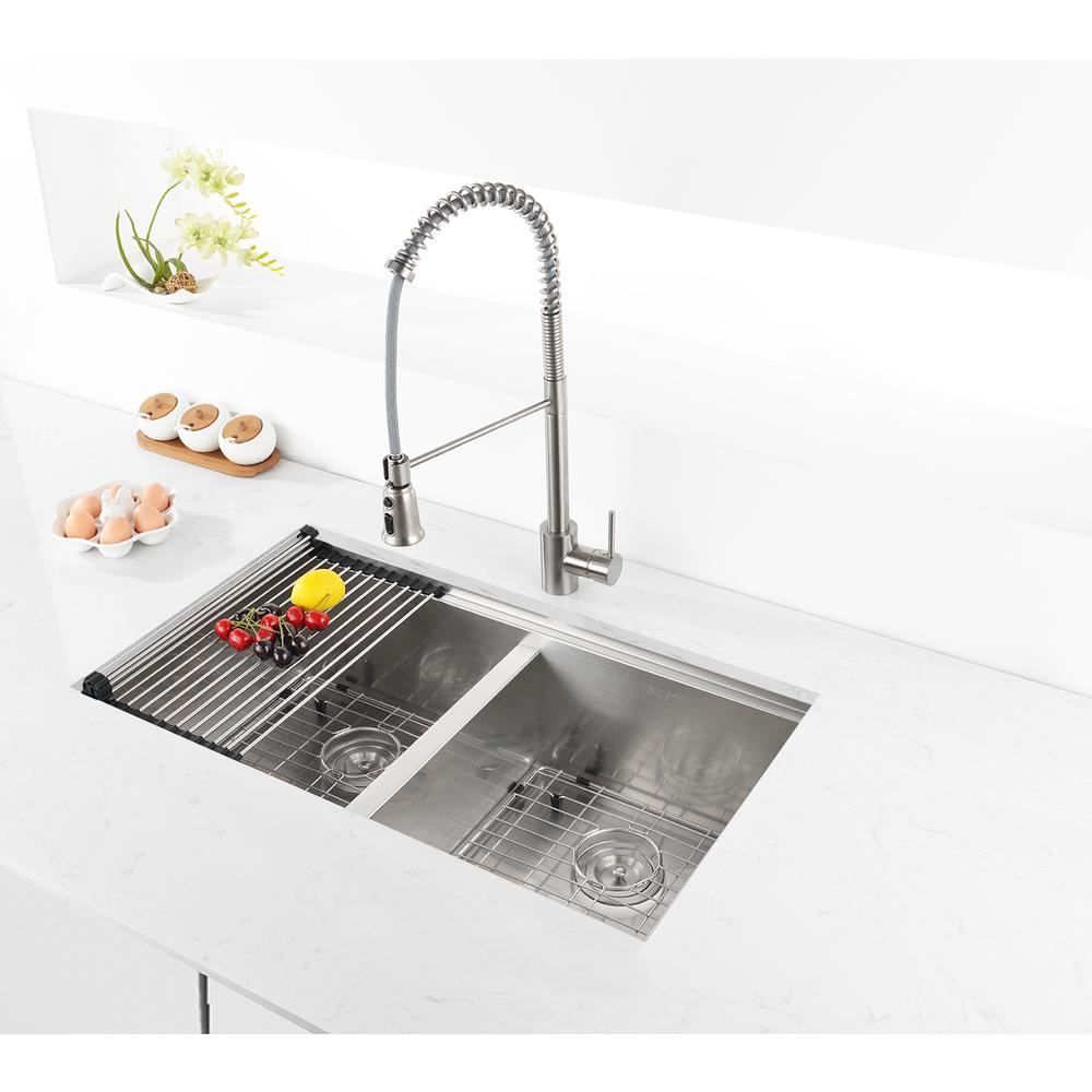 Ruvati 30in Workstation Ledge 50/50 Double Bowl Undermount 16 Gauge Kitchen Sink. Picture 15