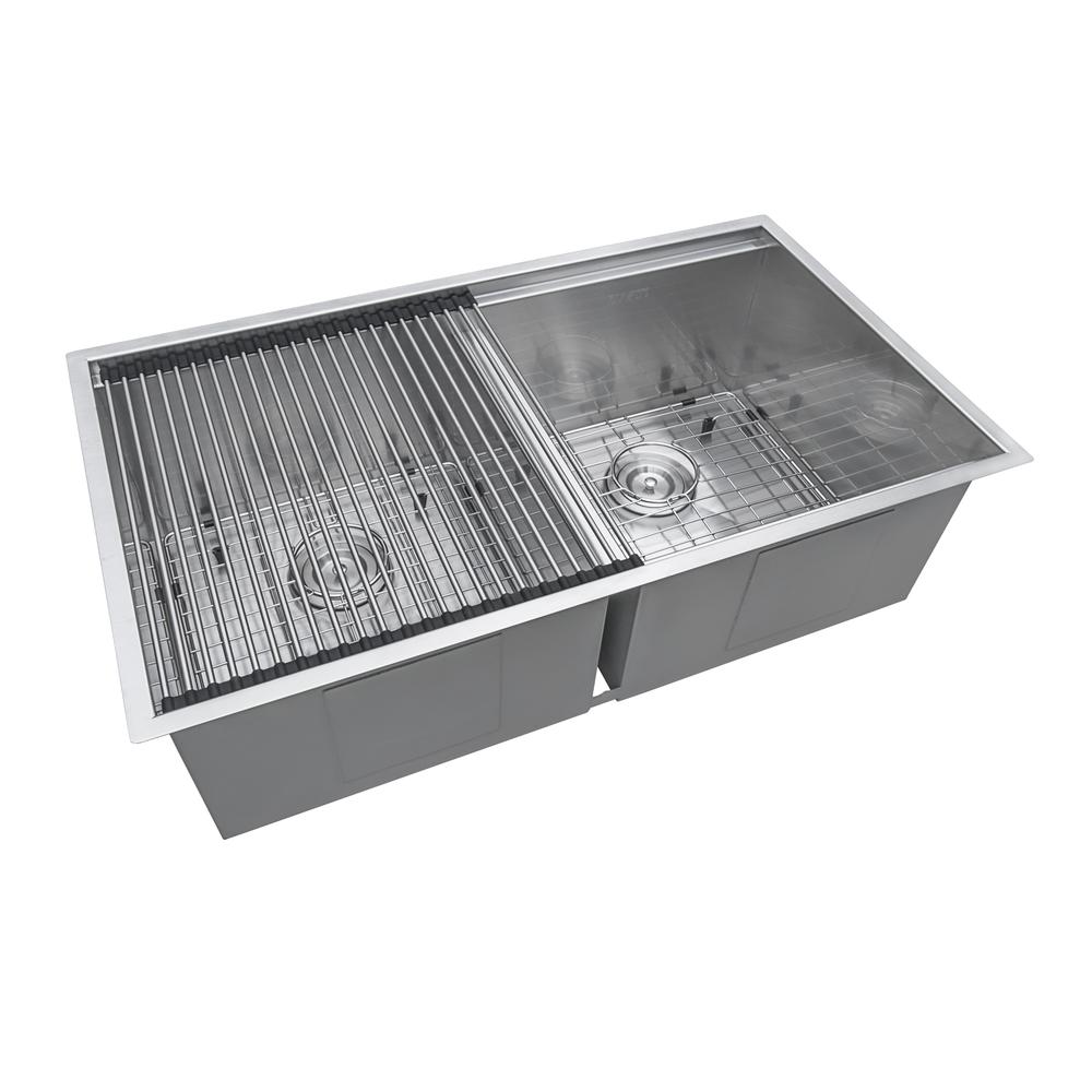 Ruvati 30in Workstation Ledge 50/50 Double Bowl Undermount 16 Gauge Kitchen Sink. Picture 5