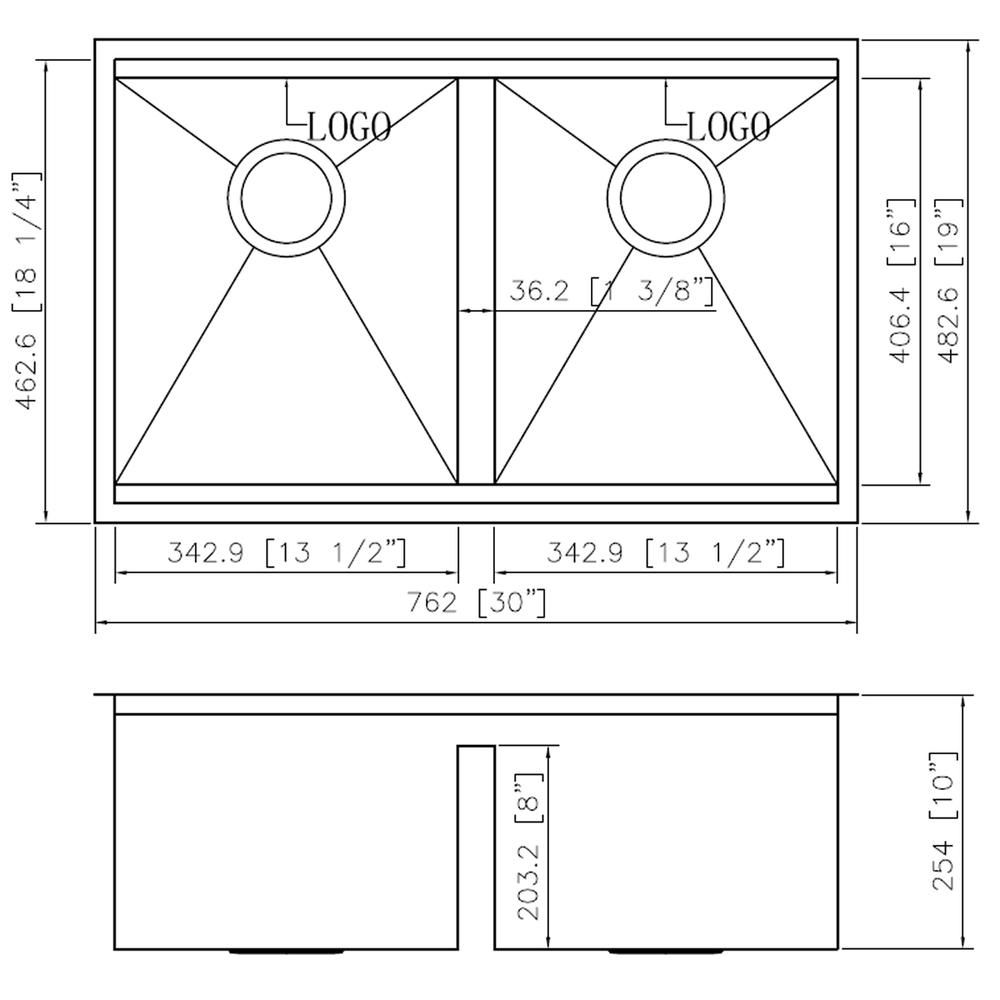 Ruvati 30in Workstation Ledge 50/50 Double Bowl Undermount 16 Gauge Kitchen Sink. Picture 11