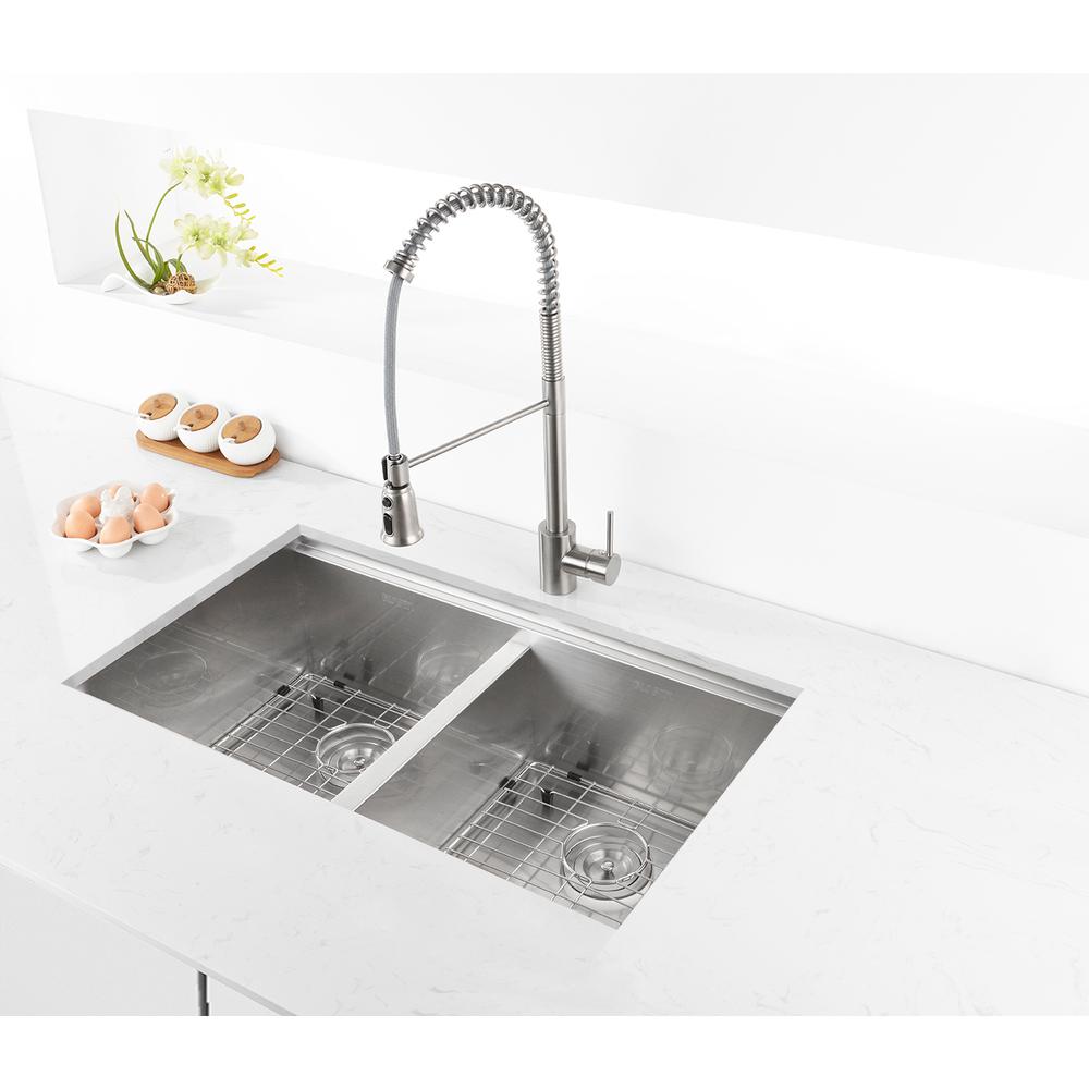 Ruvati 33in Workstation Ledge 50/50 Double Bowl Undermount 16 Gauge Kitchen Sink. Picture 12