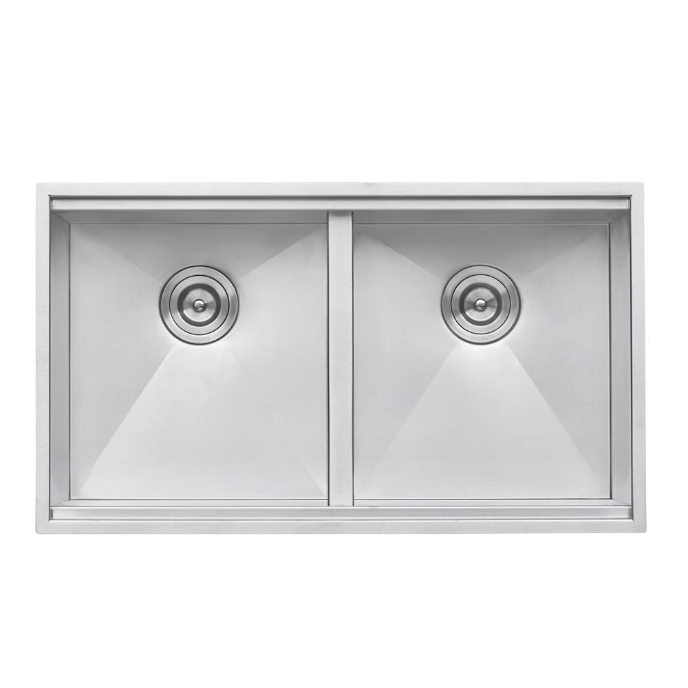 Ruvati 33in Workstation Ledge 50/50 Double Bowl Undermount 16 Gauge Kitchen Sink. Picture 4