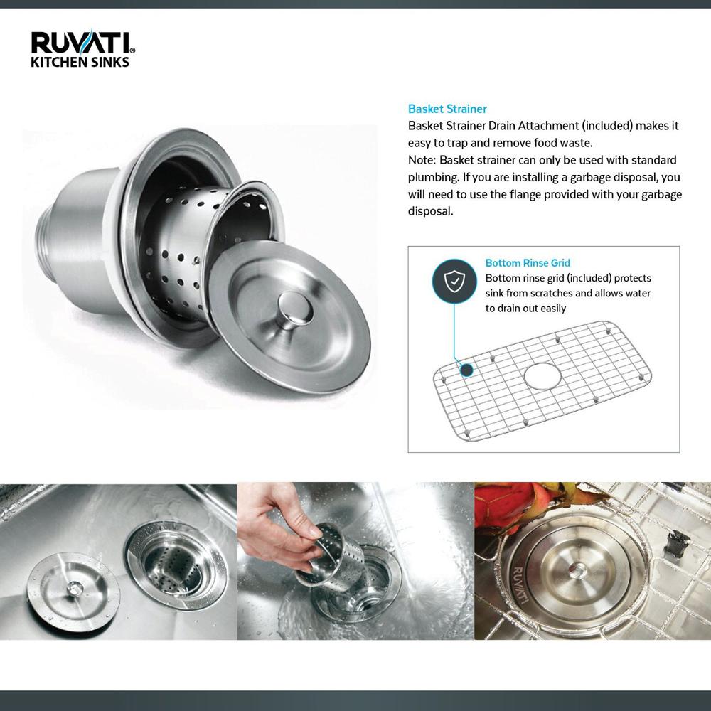 Ruvati 33in Workstation Ledge 50/50 Double Bowl Undermount 16 Gauge Kitchen Sink. Picture 16