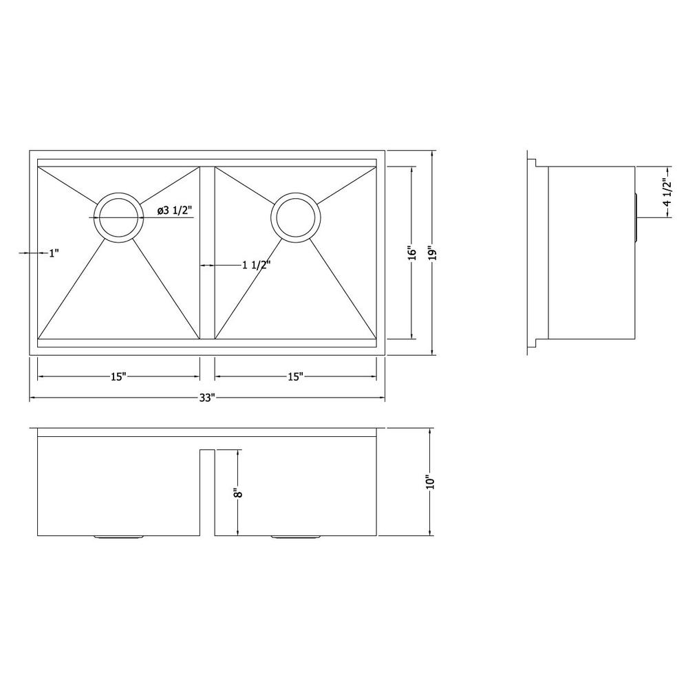 Ruvati 33in Workstation Ledge 50/50 Double Bowl Undermount 16 Gauge Kitchen Sink. Picture 9
