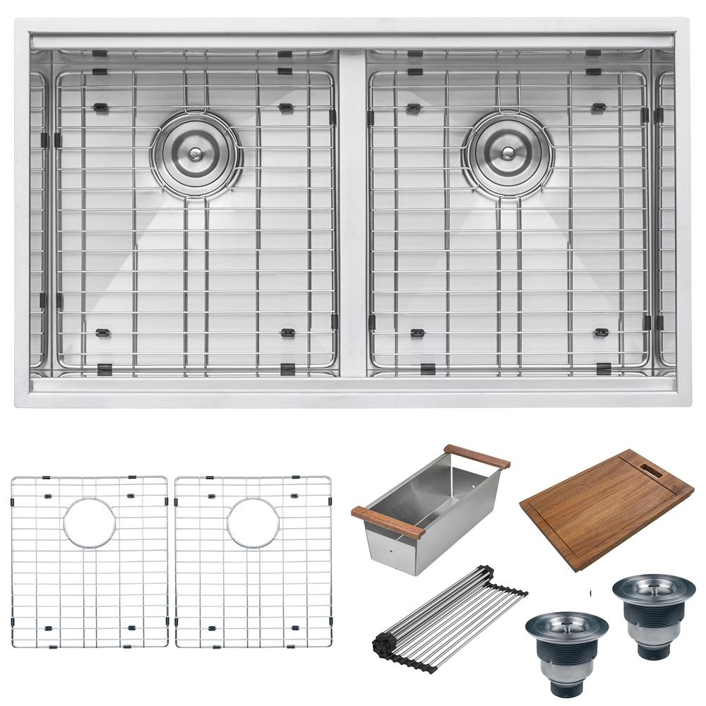 Ruvati 33in Workstation Ledge 50/50 Double Bowl Undermount Kitchen Sink. Picture 15