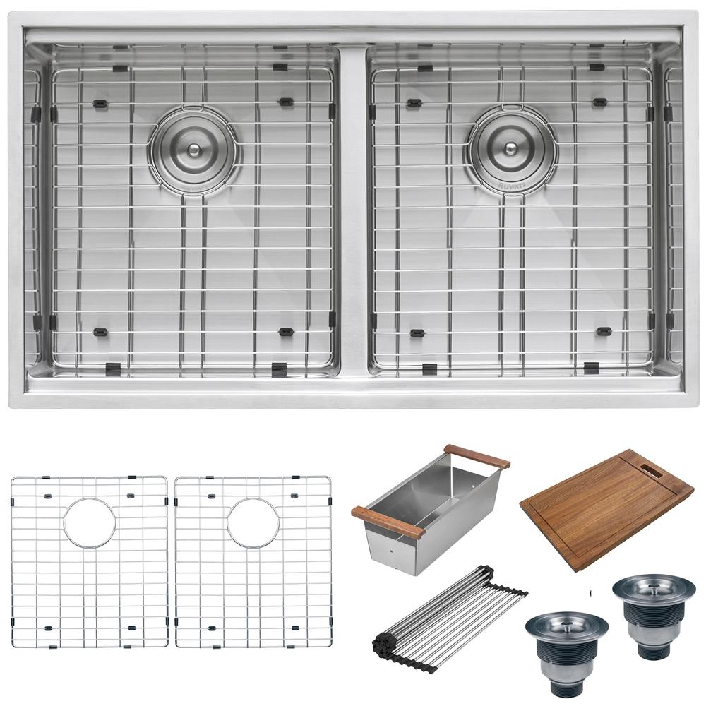 Ruvati 33in Workstation Ledge 50/50 Double Bowl Undermount Kitchen Sink. Picture 16