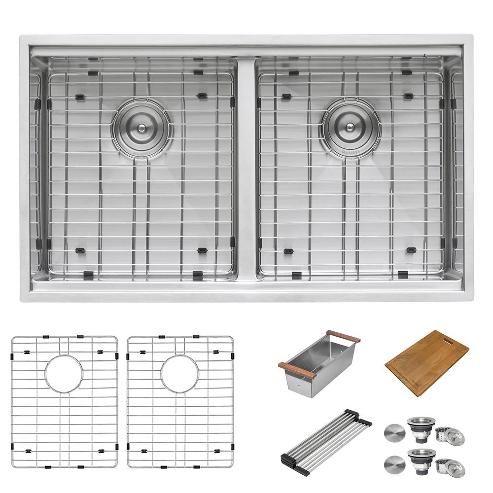 Ruvati 33in Workstation Ledge 50/50 Double Bowl Undermount Kitchen Sink. Picture 7