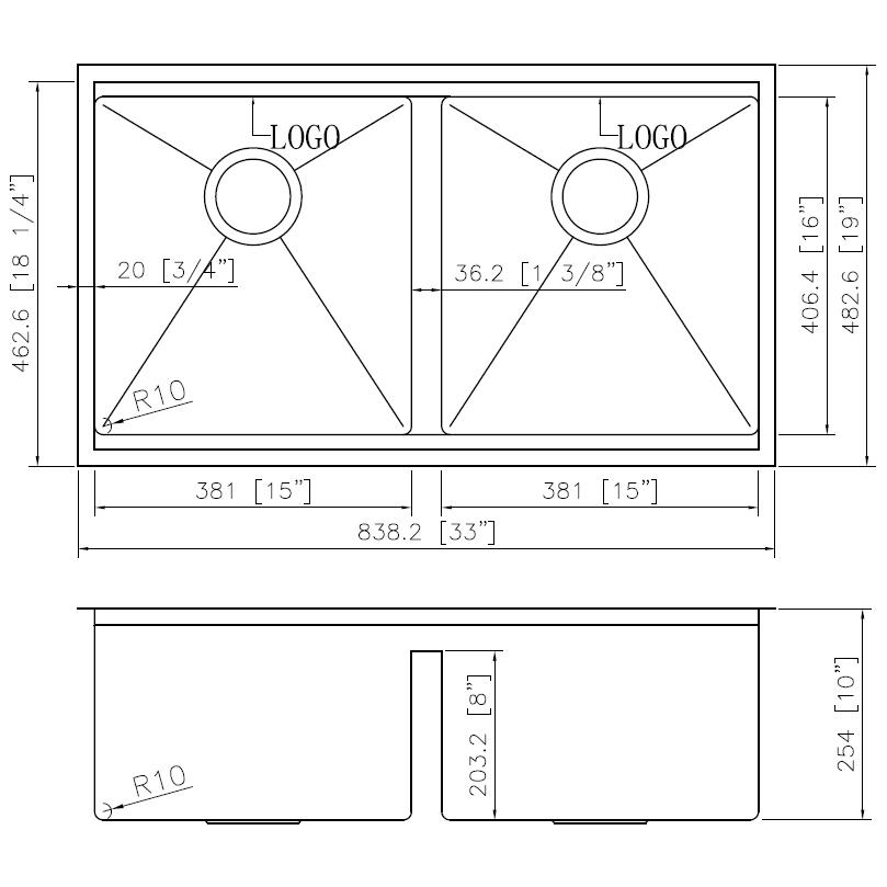 Ruvati 33in Workstation Ledge 50/50 Double Bowl Undermount Kitchen Sink. Picture 8