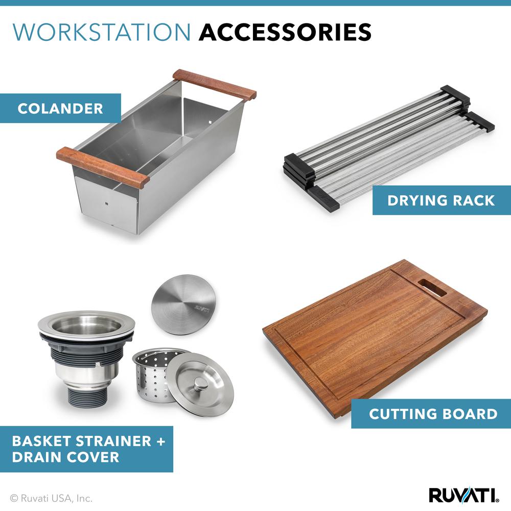 Ruvati 33in Workstation Ledge 60/40 Double Bowl Undermount 16 Gauge Kitchen Sink. Picture 7