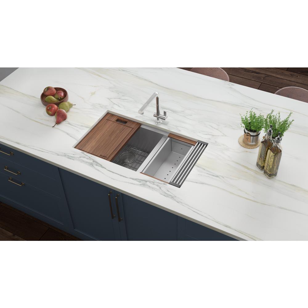 Ruvati 33in Workstation Ledge 60/40 Double Bowl Undermount 16 Gauge Kitchen Sink. Picture 8