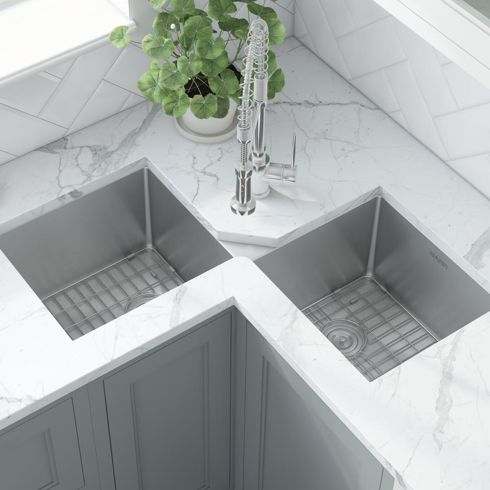 Ruvati Corner Butterfly Undermount Kitchen Sink 16 Gauge 44" Double Bowl. Picture 15