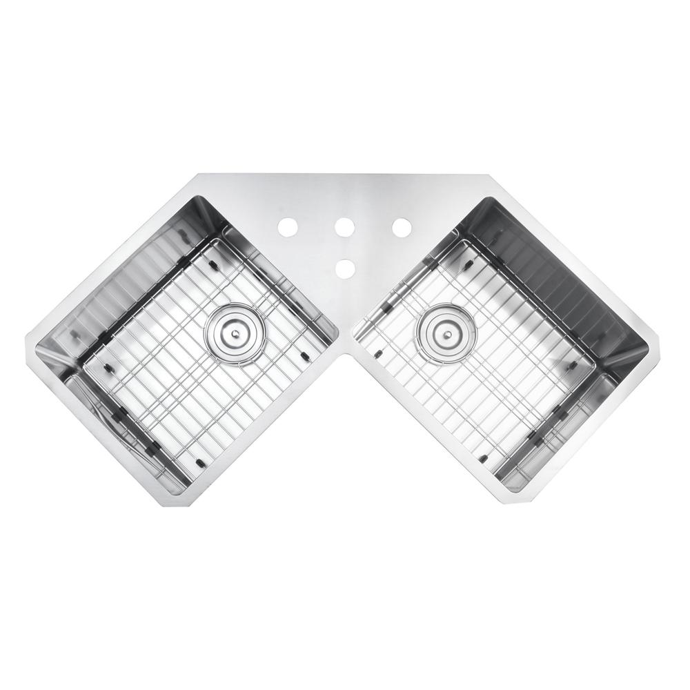 Ruvati Corner Butterfly Undermount Kitchen Sink 16 Gauge 44" Double Bowl. Picture 4