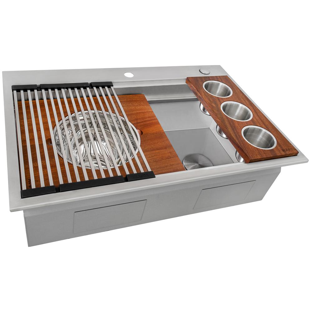 Ruvati 33 in Workstation Two-Tiered Ledge Kitchen Sink Drop-in Topmount 16 Gauge. Picture 1