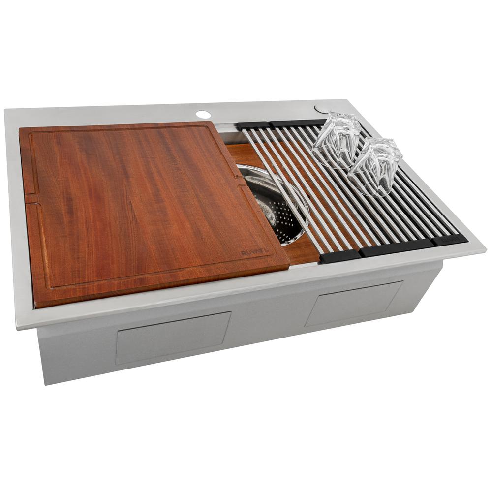 Ruvati 33 in Workstation Two-Tiered Ledge Kitchen Sink Drop-in Topmount 16 Gauge. Picture 3