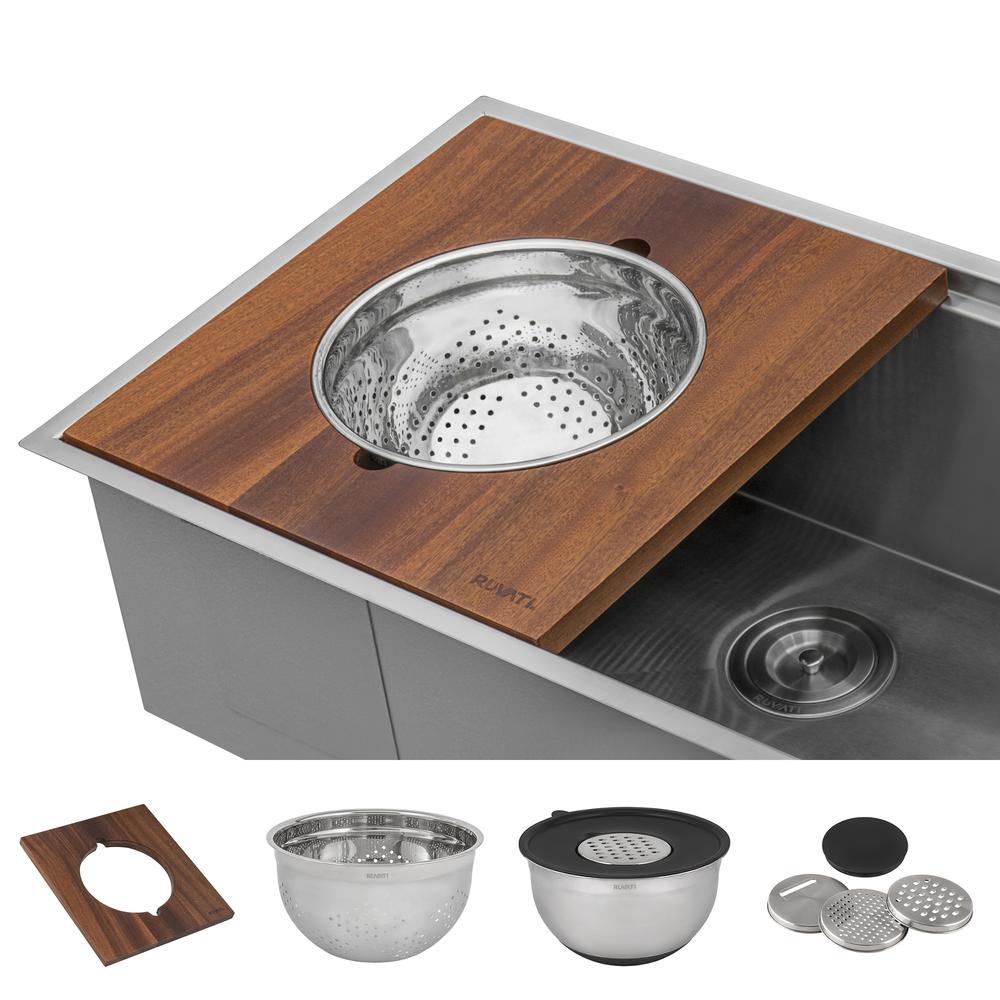 Ruvati 33 in Workstation Two-Tiered Ledge Kitchen Sink Drop-in Topmount 16 Gauge. Picture 5