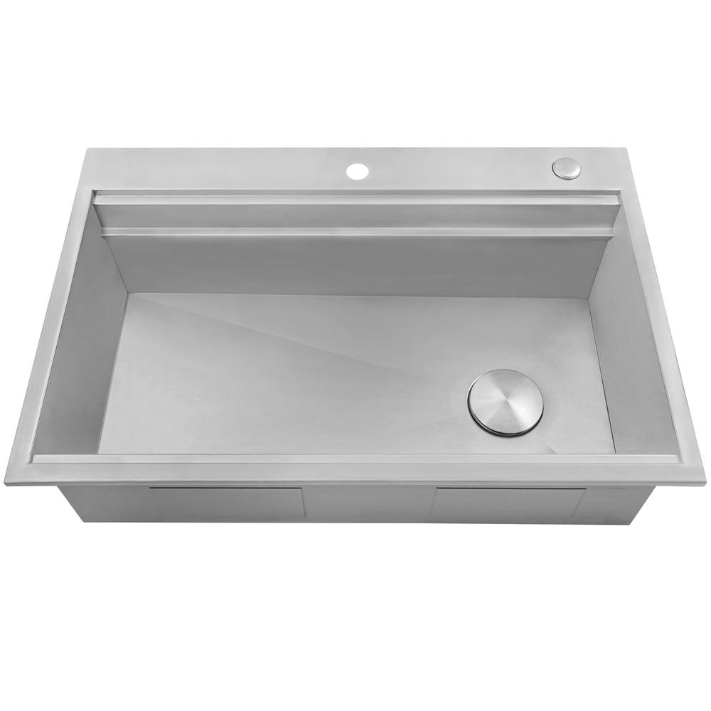 Ruvati 33 in Workstation Two-Tiered Ledge Kitchen Sink Drop-in Topmount 16 Gauge. Picture 7