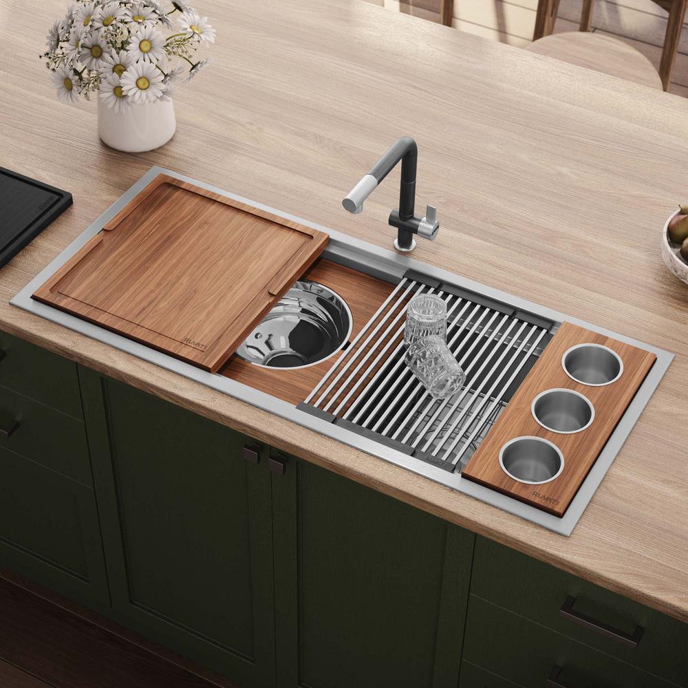 Ruvati 45 in Workstation Two-Tiered Ledge Kitchen Sink Drop-in Topmount 16 Gauge. Picture 12