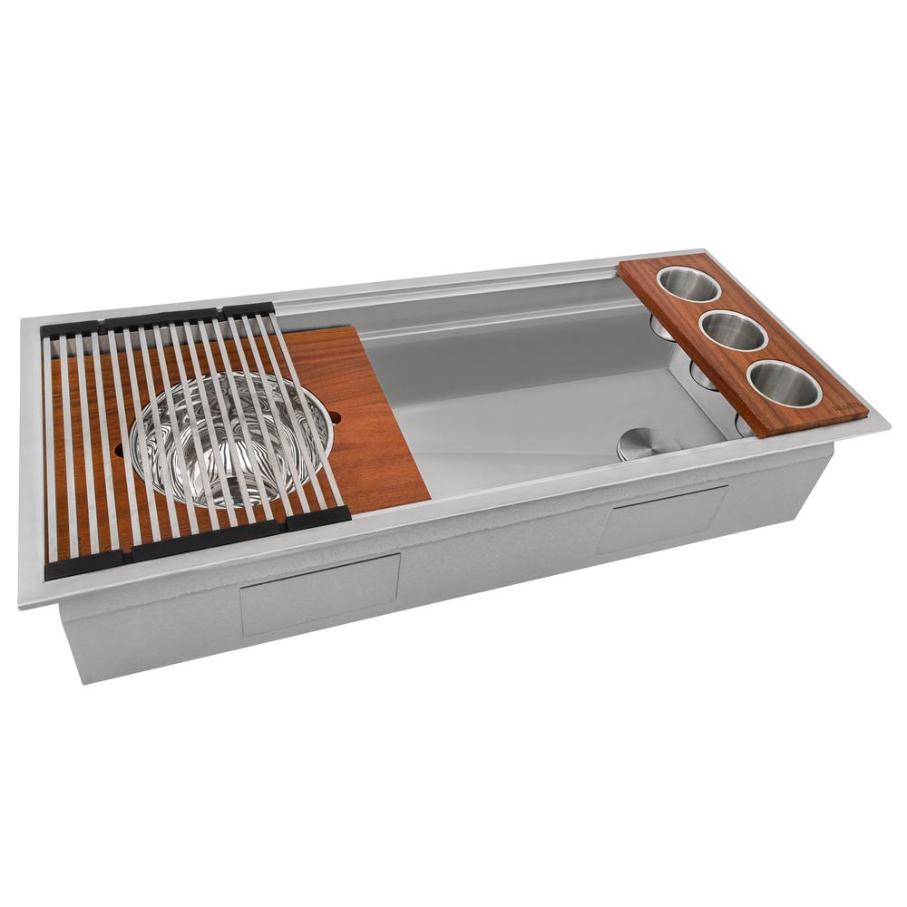 Ruvati 45 in Workstation Two-Tiered Ledge Kitchen Sink Drop-in Topmount 16 Gauge. Picture 2